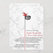 Elegant Red Black Masquerade Wedding Invitations Kaart (Voorkant / Achterkant)