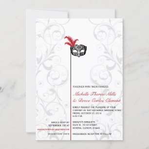 Elegant Red Black Masquerade Wedding Invitations Kaart