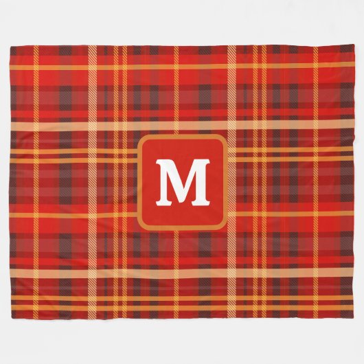 Elegant Red Black Plaid Monogram Custom  Fleece Deken (Voorkant (Horizontaal))