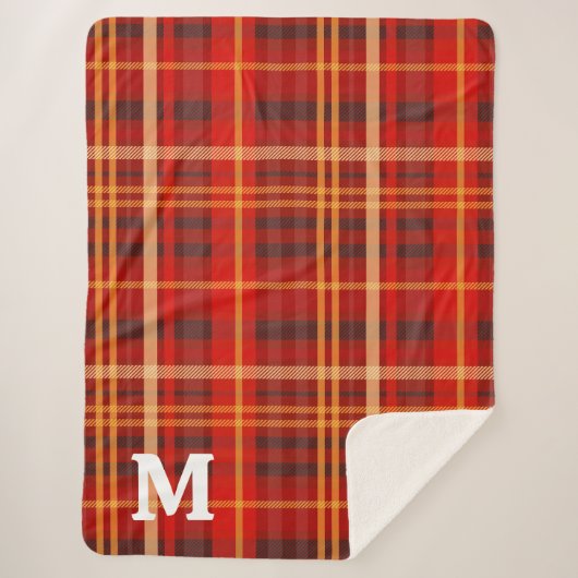 Elegant Red Black Plaid Monogram Custom  Sherpa Deken (Voorkant)