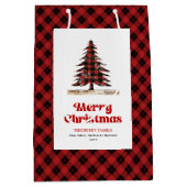 Elegant red black plaid tree gift bag personalized medium cadeauzakje (Voorkant)