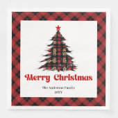 Elegant Red Black Plaid Tree Napkin Editable Servet (Voorkant)