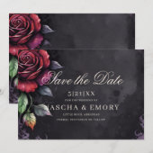 Elegant Red & Black Roses Gothic Wedding Save The Date (Voorkant / Achterkant)