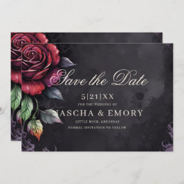 Elegant Red & Black Roses Gothic Wedding Save The Date