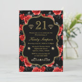 Elegant Red & Black Rozen met Gold Lijst op zaterd Kaart (Staand voorkant)
