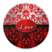 Elegant Red, Black, Silver Damask Keramische Knop (Voorkant)