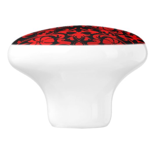 Elegant Red, Black, Silver Damask Keramische Knop (Zijkant)