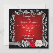 Elegant Red Black Silver Roos Birthday Party Kaart (Achterkant)