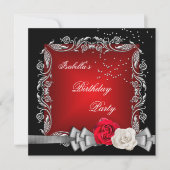 Elegant Red Black Silver Roos Birthday Party Kaart (Voorkant)