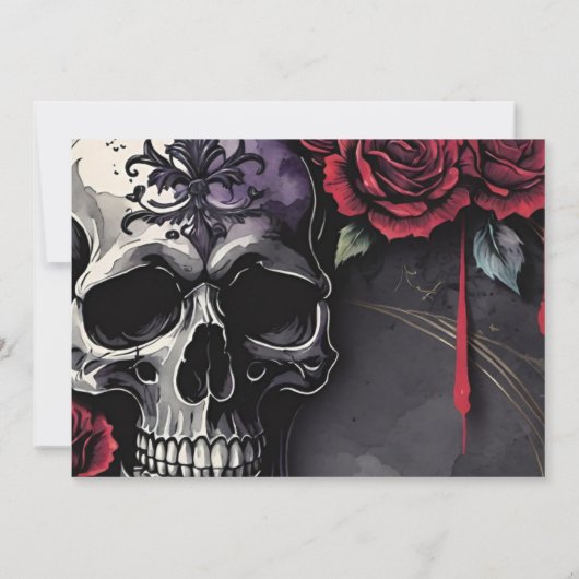 Elegant Red & Black Skull Roses Gothic Wedding Save The Date (Achterkant)