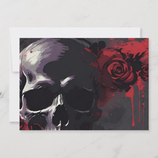 Elegant Red & Black Skull Roses Gothic Wedding Save The Date (Achterkant)