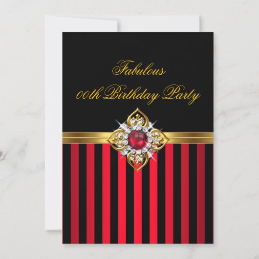 Elegant Red Black Stripe Gold Red Pearl Birthday Kaart (Voorkant)