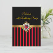 Elegant Red Black Stripe Gold Red Pearl Birthday Kaart (Staand voorkant)