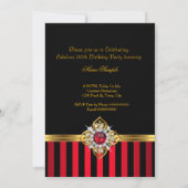 Elegant Red Black Stripe Gold Red Pearl Birthday Kaart (Achterkant)
