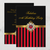 Elegant Red Black Stripe Gold Red Pearl Birthday Kaart (Voorkant / Achterkant)