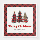 Elegant Red Black Tartan Napkin Custom Name Servet (Voorkant)