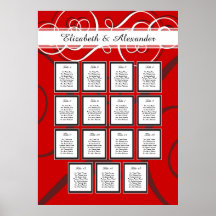 Elegant Red Black Wedding 15 Table Seating Chart
