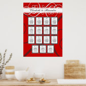 Elegant Red Black Wedding 15 Table Seating Chart Poster (Keuken)