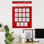 Elegant Red Black Wedding 15 Table Seating Chart Poster (Thuiskantoor)