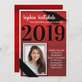 Elegant Red Black White Afstuderen Aankondiging (Voorkant / Achterkant)