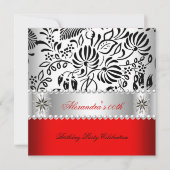 Elegant Red Black White Damask Pearl Party Kaart (Voorkant)