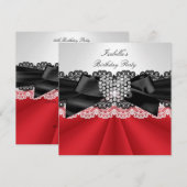 Elegant Red Black White Diamond Birthday Party Kaart (Voorkant / Achterkant)