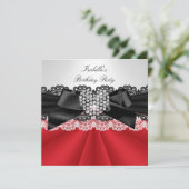 Elegant Red Black White Diamond Birthday Party Kaart (Staand voorkant)