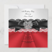Elegant Red Black White Diamond Birthday Party Kaart (Achterkant)