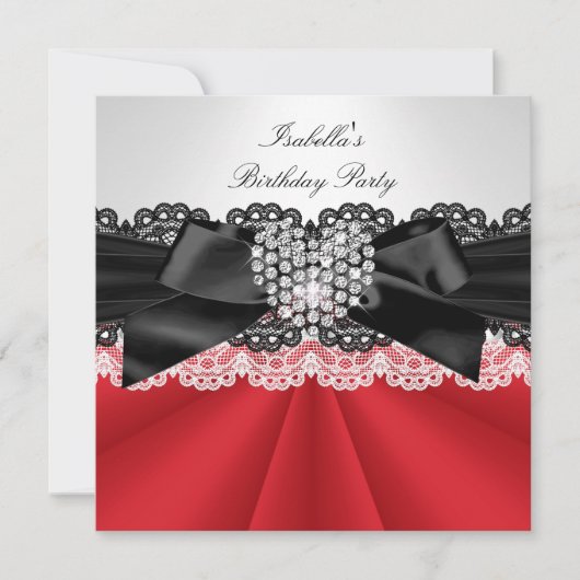Elegant Red Black White Diamond Birthday Party Kaart (Voorkant)