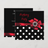 Elegant Red Black White Polka Dots Birthday Party Kaart (Voorkant / Achterkant)
