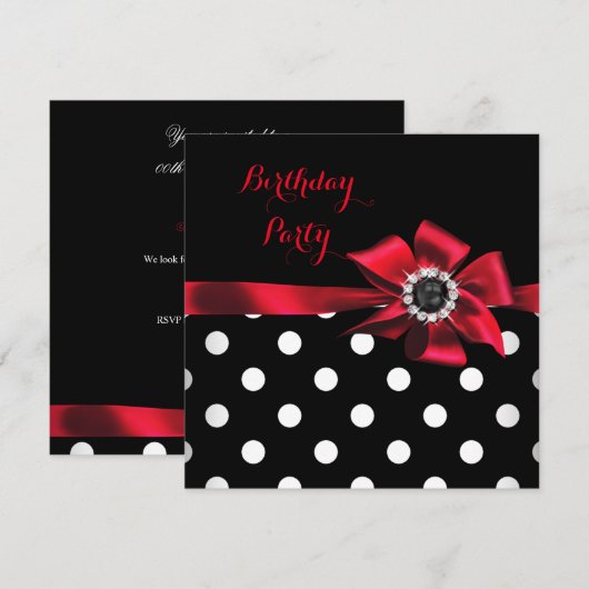 Elegant Red Black White Polka Dots Birthday Party Kaart (Voorkant / Achterkant)