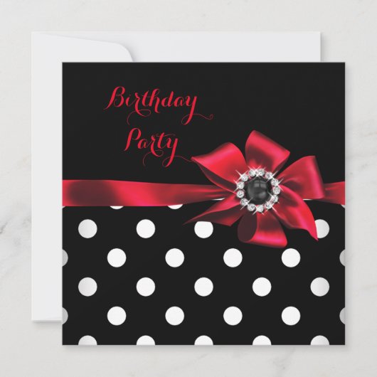 Elegant Red Black White Polka Dots Birthday Party Kaart (Voorkant)
