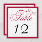 Elegant Red Black & White Script Table Number Kaar Kaart (Voorkant / Achterkant)