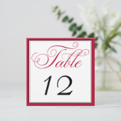Elegant Red Black & White Script Table Number Kaar Kaart (Staand voorkant)