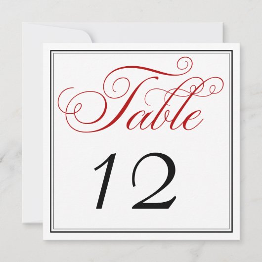 Elegant Red Black & White Script Table Number Kaar Kaart (Achterkant)