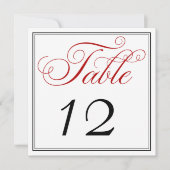 Elegant Red Black & White Script Table Number Kaar Kaart (Voorkant)