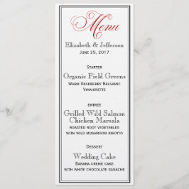 Elegant Red Black & White Script Wedding Menu Kaar
