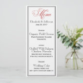Elegant Red Black & White Script Wedding Menu Kaar (Staand voorkant)