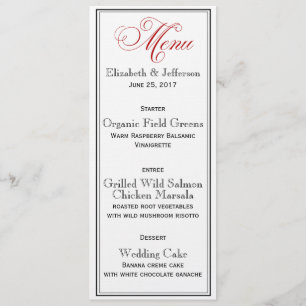 Elegant Red Black & White Script Wedding Menu Kaar