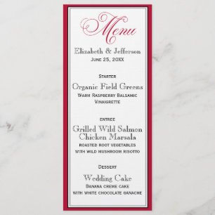 Elegant Red Black & White Script Wedding Menu Kaar