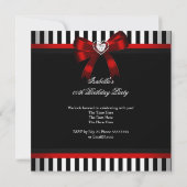 Elegant Red Black White Stripe Birthday Party Kaart (Achterkant)