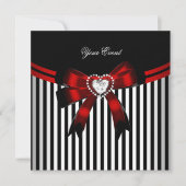 Elegant Red Black White Stripe Birthday Party Kaart (Voorkant)