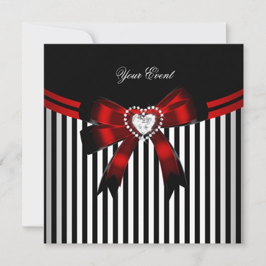 Elegant Red Black White Stripe Birthday Party Kaart (Voorkant)