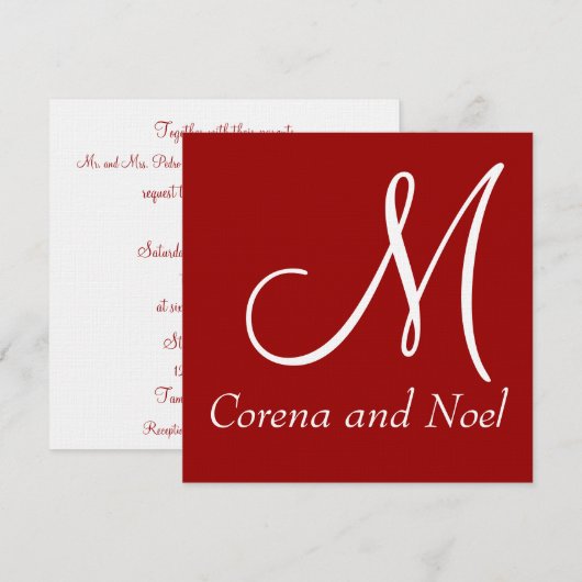 Elegant Red Black & White Wedding Invite Kaart (Voorkant / Achterkant)