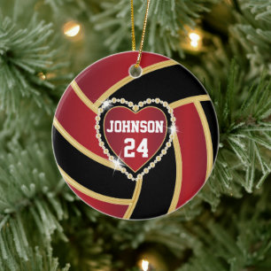 Elegant Red, Blackand Gold Volleyball Keramisch Ornament