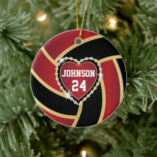 Elegant Red, Blackand Gold Volleyball Keramisch Ornament (Boom)