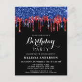 Elegant Red Blue Glitter bestuurt patriottische ve Uitnodiging Briefkaart (Voorkant)