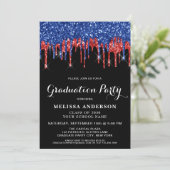 Elegant Red Blue Glitter Drip Patriottic Afstudere Kaart (Staand voorkant)