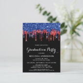 Elegant Red Blue Glitter Drip Patriottic Afstudere Uitnodiging Briefkaart (Staand voorkant)