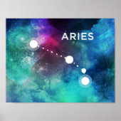 Elegant Red Blue Waterverf Nebula Aries Poster (Voorkant)